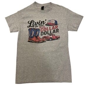 Gildan Blue Collar Dollar Graphic Tee Country Truck Boots Western Men's‎ Size S